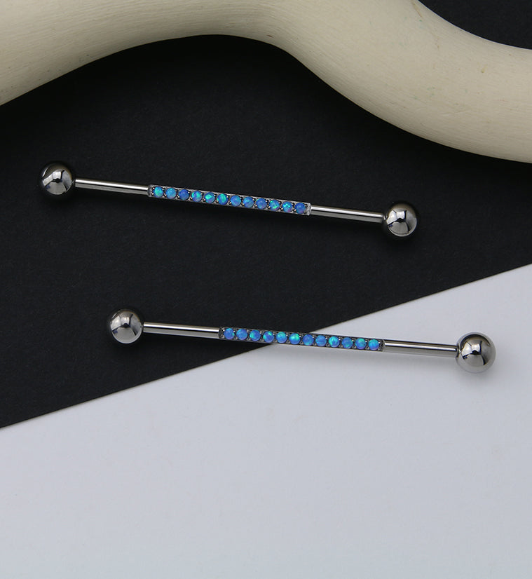 Center Line Blue Opalite Titanium Industrial Barbell