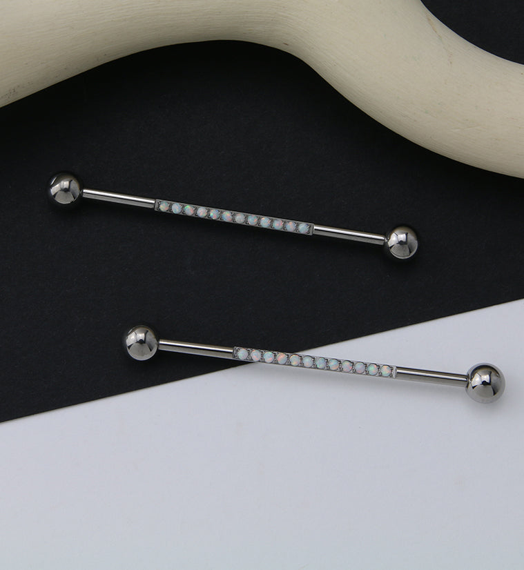 Center Line White Opalite Titanium Industrial Barbell