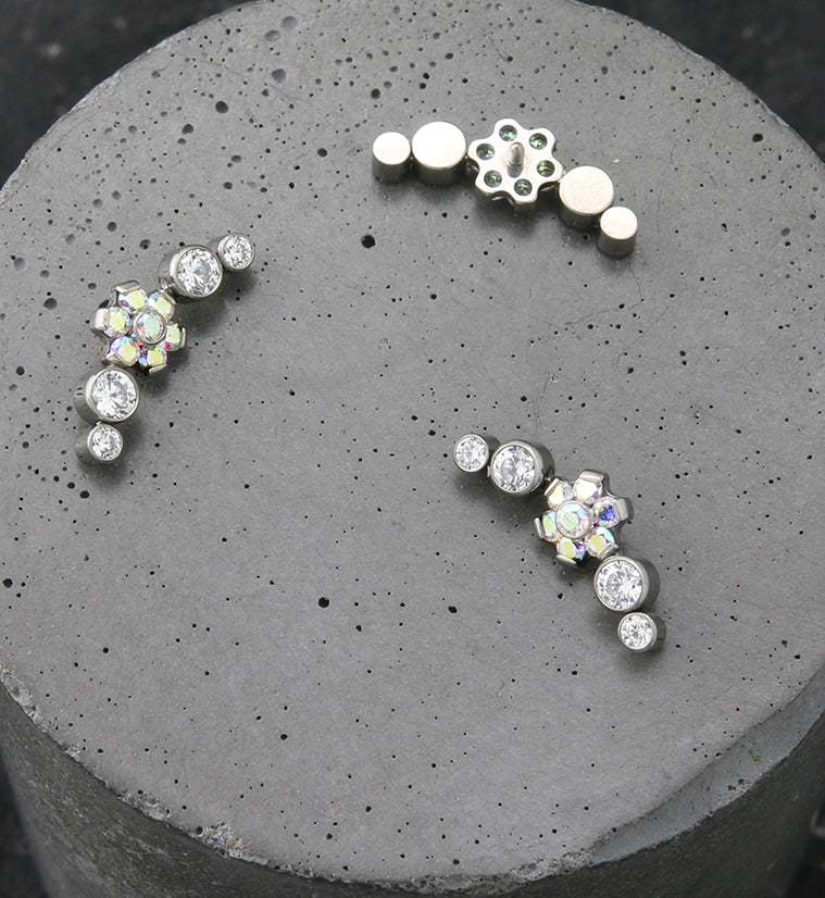 Centered Flower Rainbow Aurora CZ Arch Internally Threaded Titanium Top