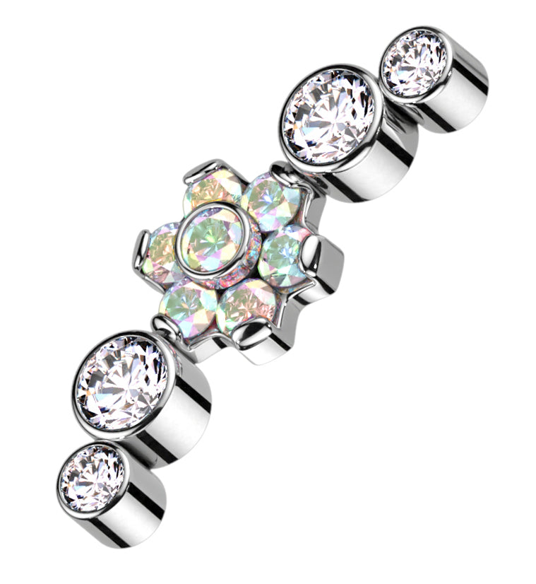 Centered Flower Rainbow Aurora CZ Arch Internally Threaded Titanium Top