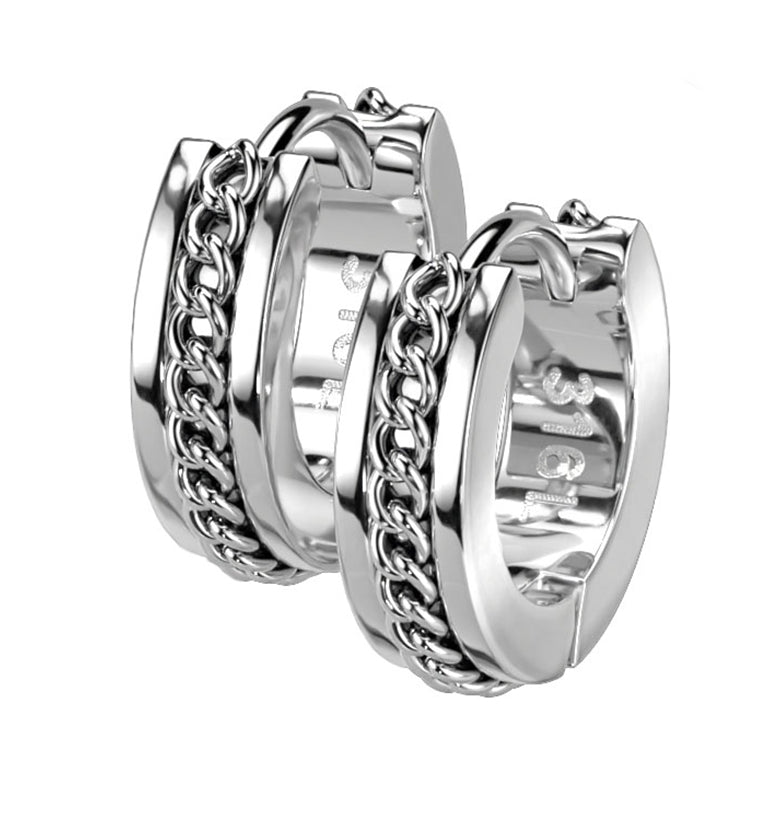 Chain Link Stainless Steel Hinged Hoop Earrings