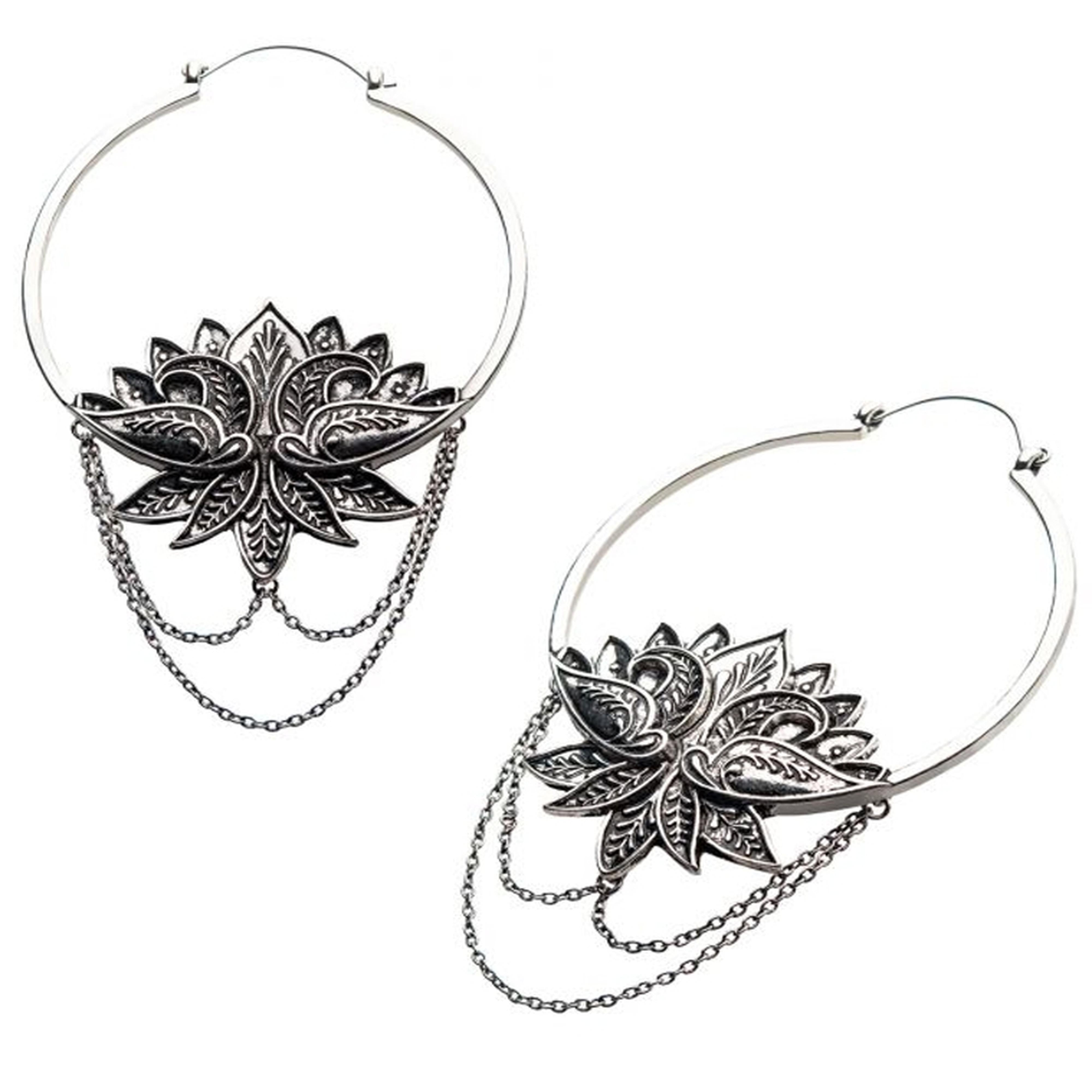 20G Chained Lotus Plug Hoops