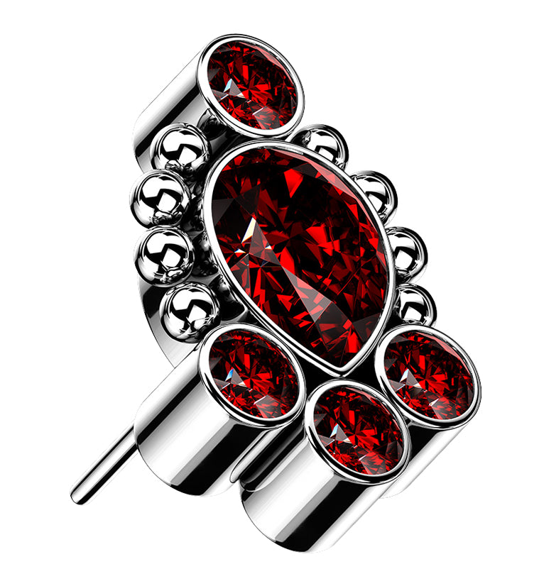 Charm Beaded Red CZ Titanium Threadless Top
