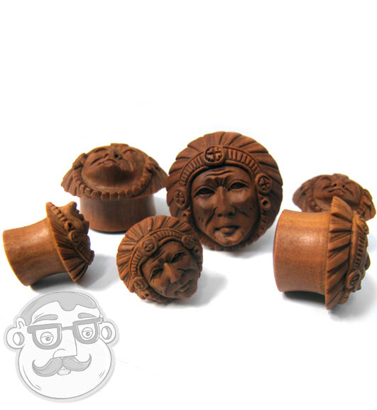Carved Cheif Saba Wood Plugs