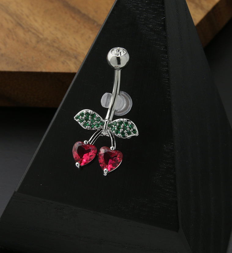 Cherry Love CZ Stainless Steel Belly Button Ring