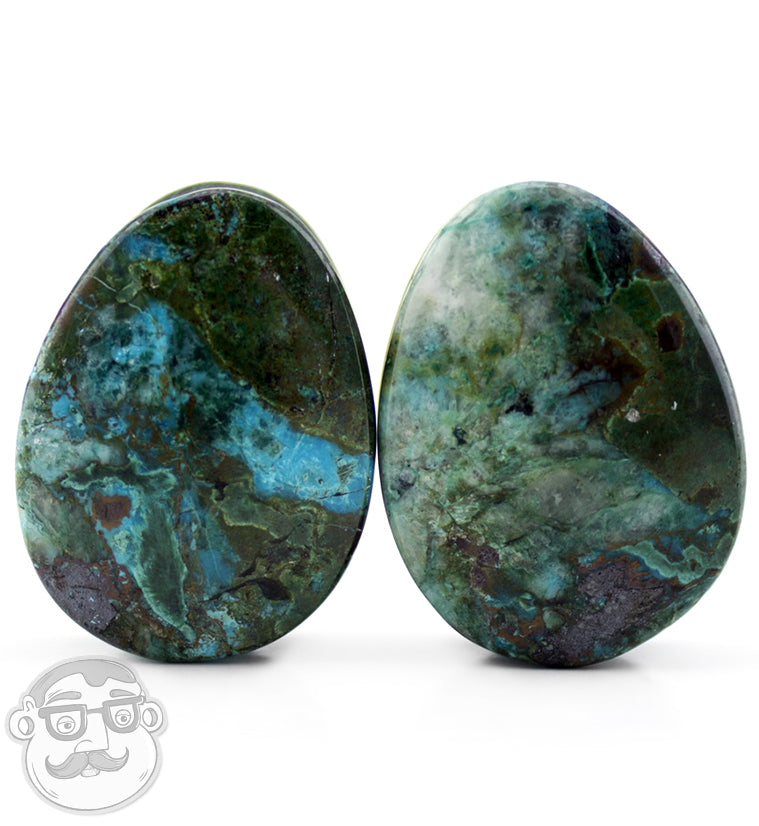 Chrysocolla Stone Teardrop Plugs