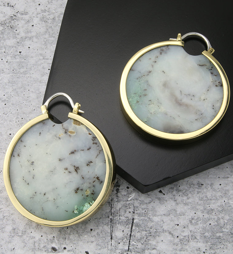 Chrysoprase Stone Brass Ear Weights