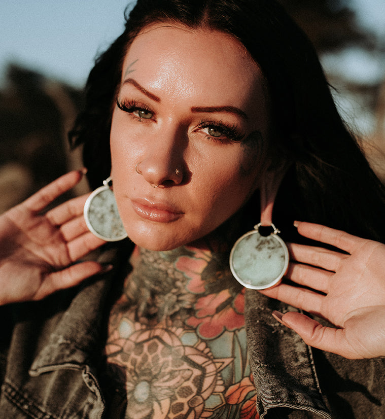 Chrysoprase Stone Brass Ear Weights