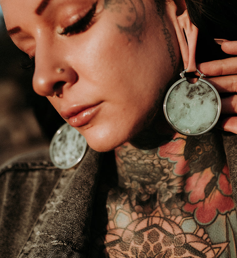 Chrysoprase Stone Brass Ear Weights