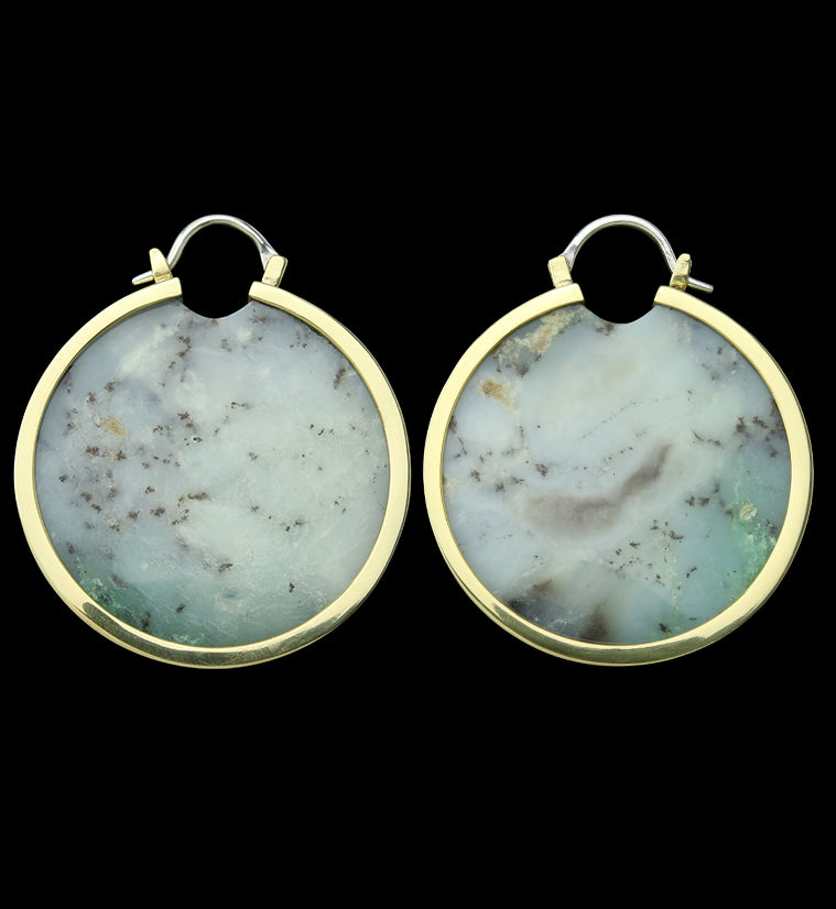 Chrysoprase Stone Brass Ear Weights