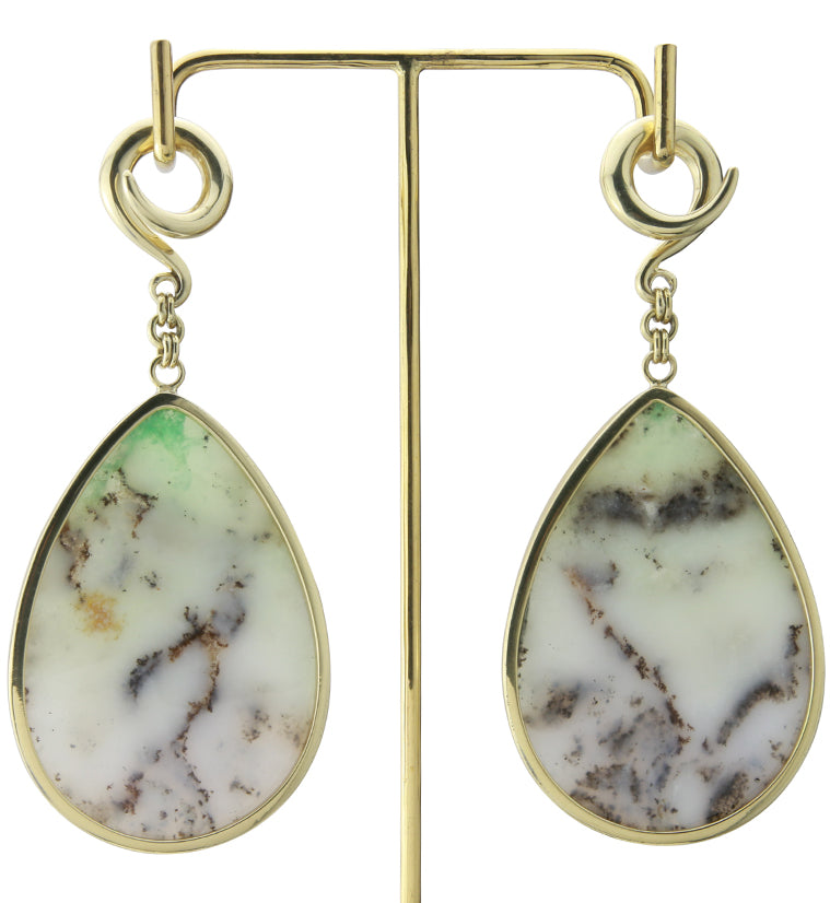 Chrysoprase Stone Teardrop Brass Ear Weights