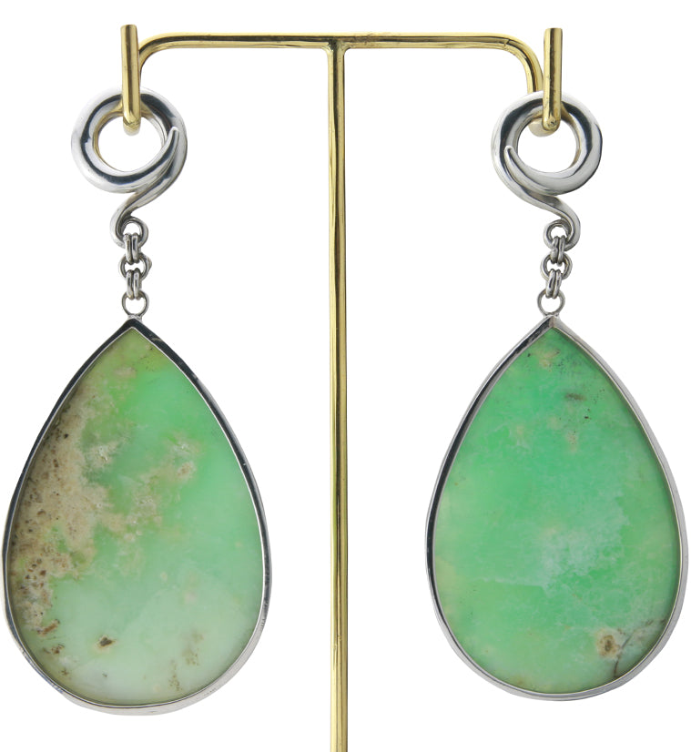 Chrysoprase Stone Teardrop White Brass Ear Weights