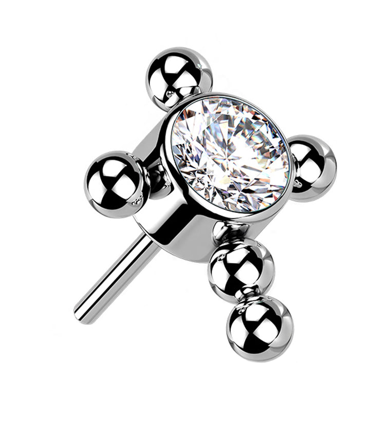 Clear CZ Beaded Cross Titanium Threadless Top