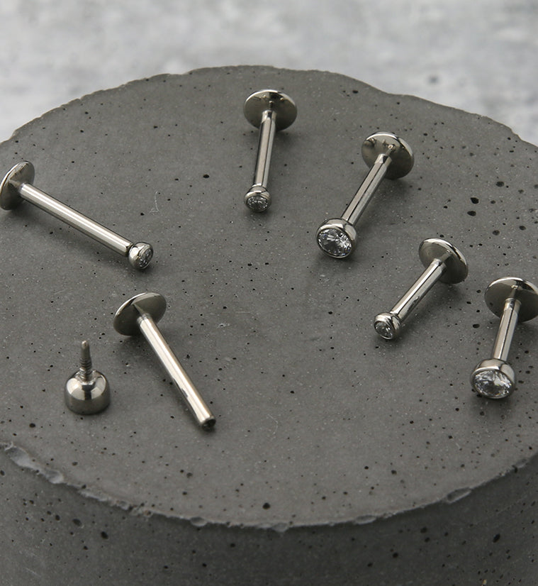 Clear CZ Bezel Titanium Labret Stud (Convex Disk)