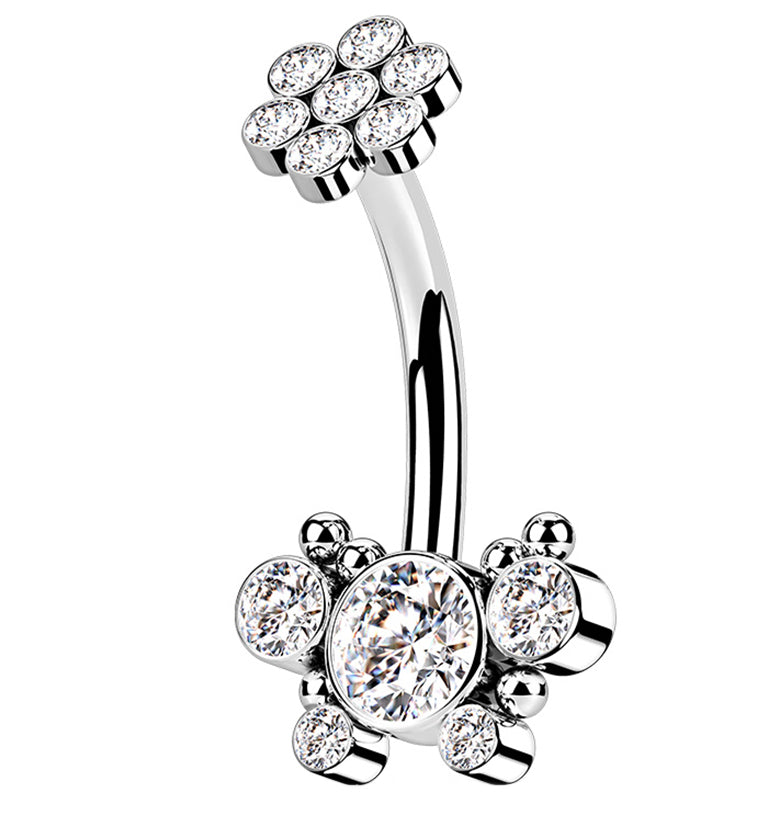 Clear CZ Cluster with Floret Top Belly Button Ring