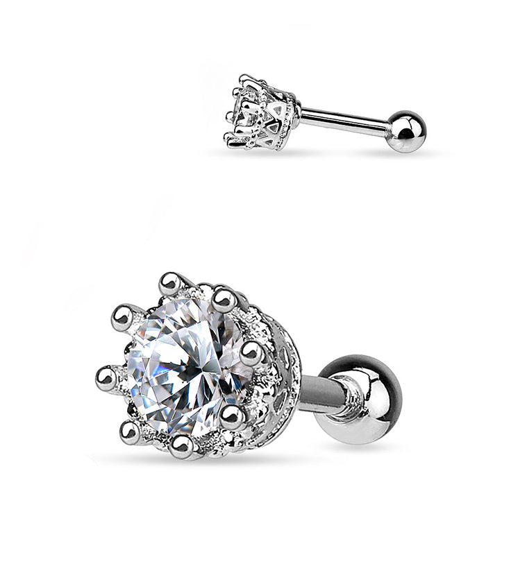 Clear CZ Crest Steel Tragus / Cartilage Barbell