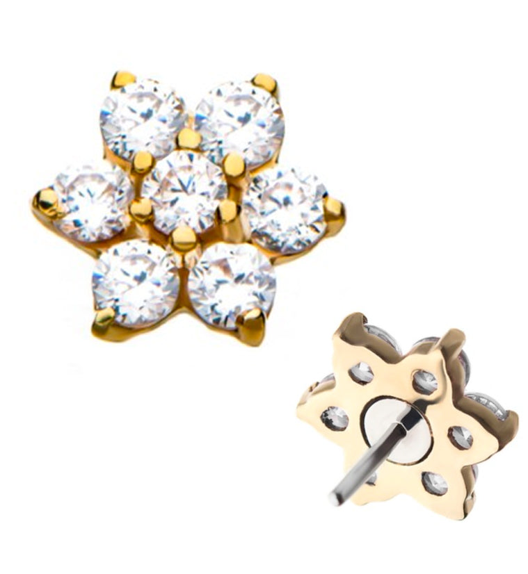 Clear CZ 14kt Gold Flower Threadless Top
