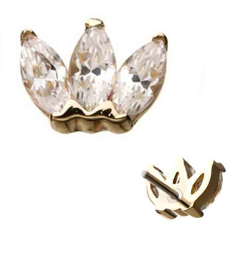 14kt Gold Clear CZ Lotus Threadless Top