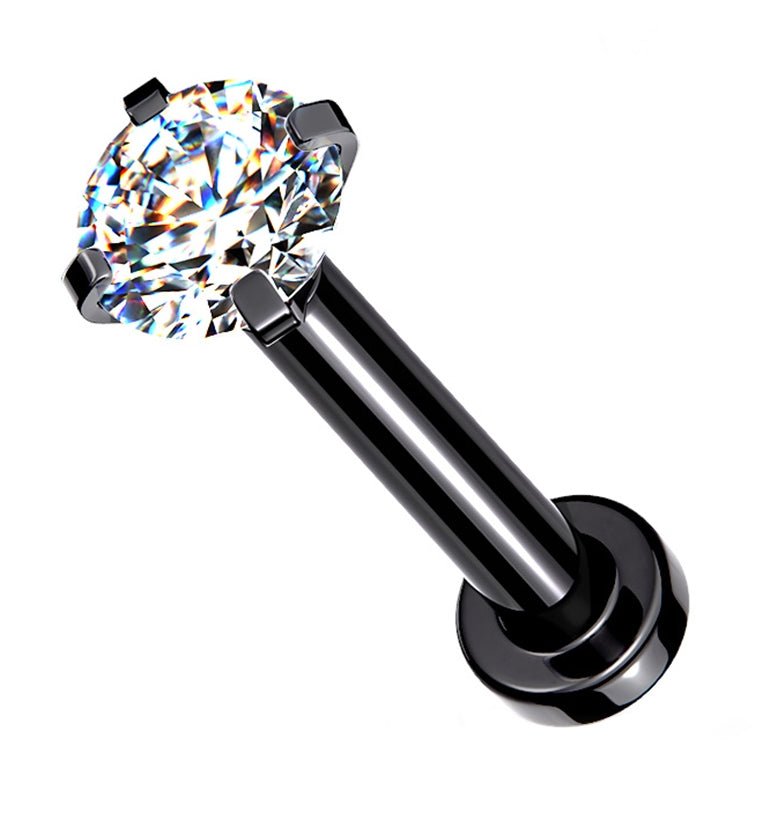 Black PVD Internally Threaded Clear CZ Prong Mini Disc Labret