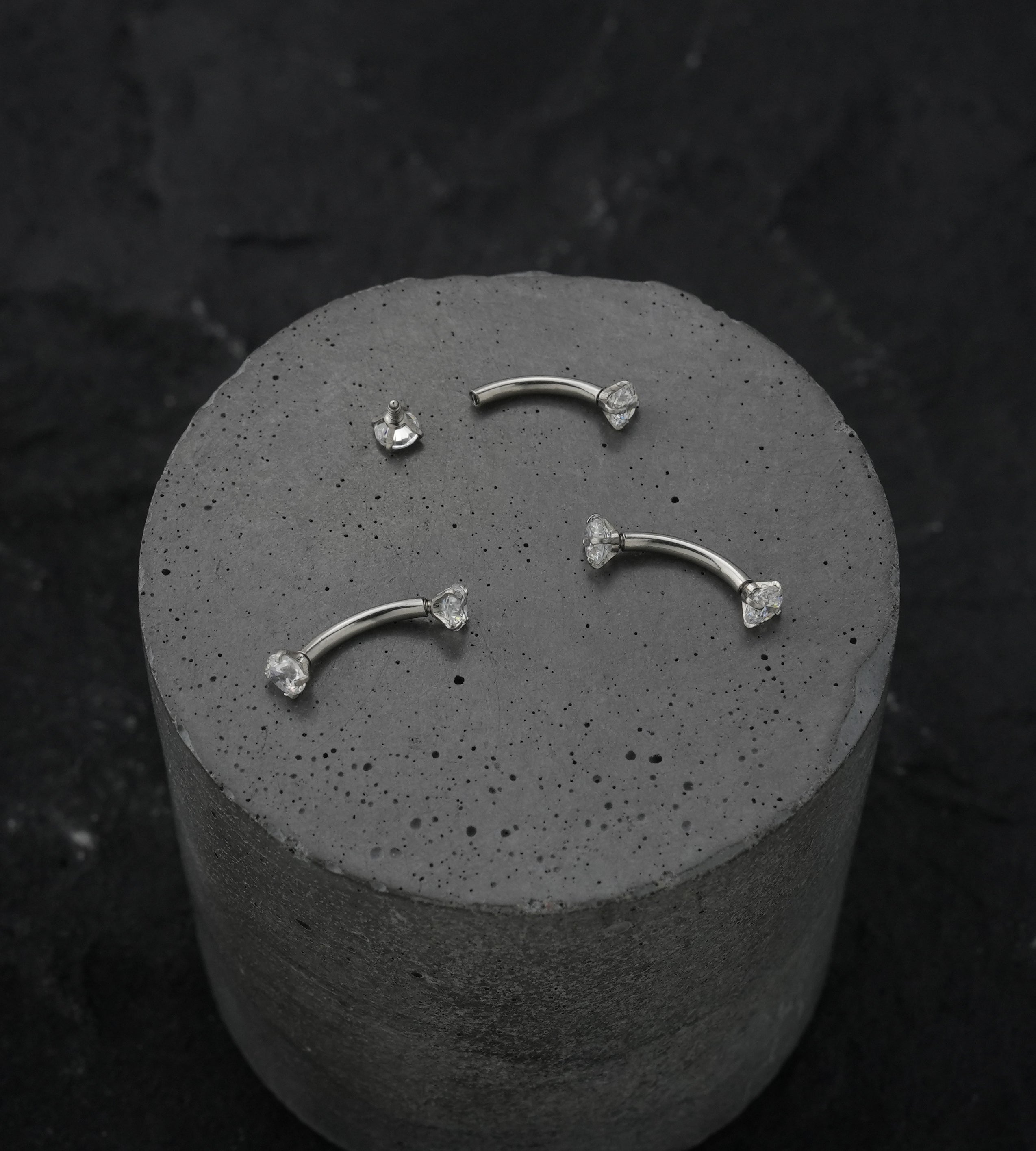 Clear CZ Prong Set Stainless Steel Curved Barbell