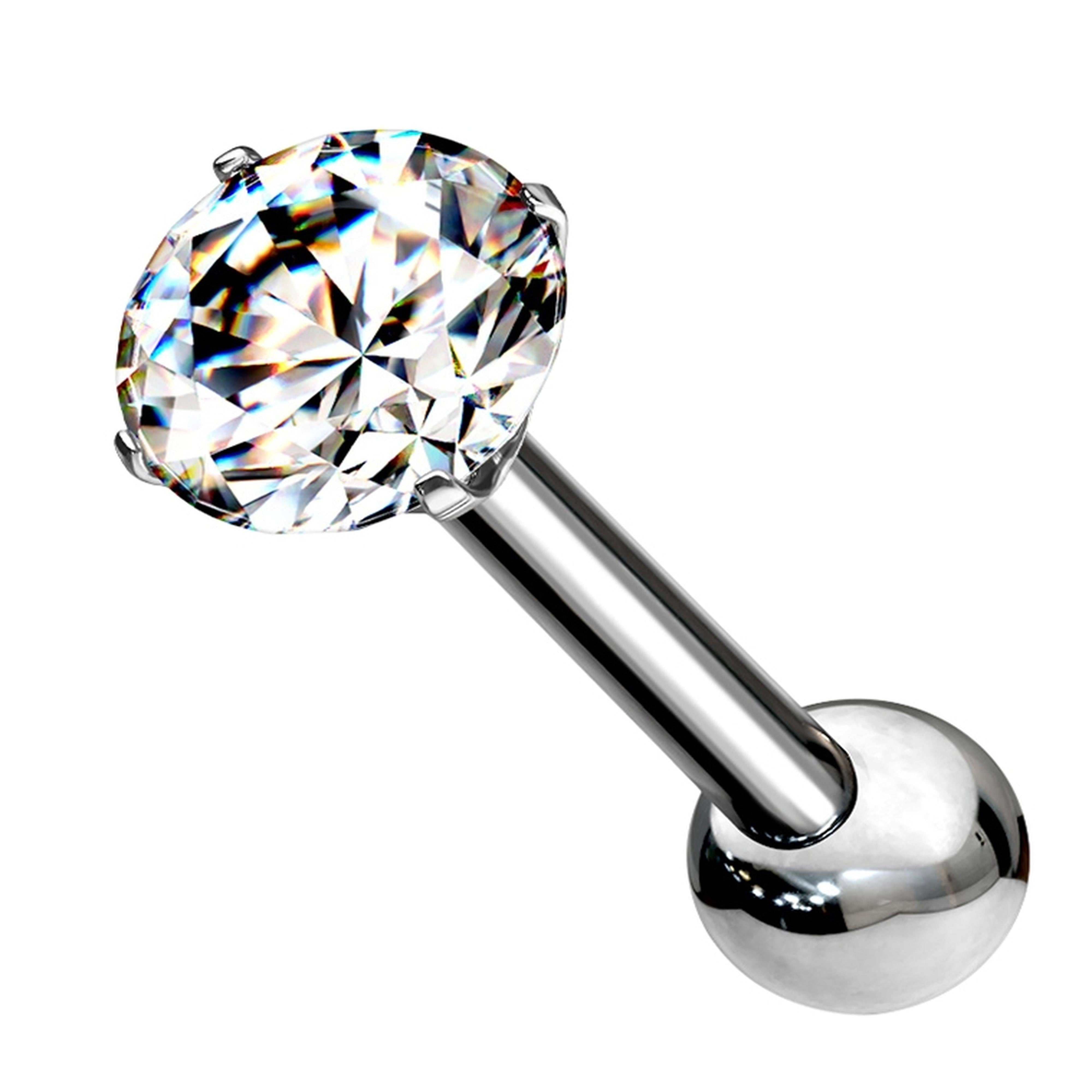 Clear Prong CZ Titanium Threadless Barbell