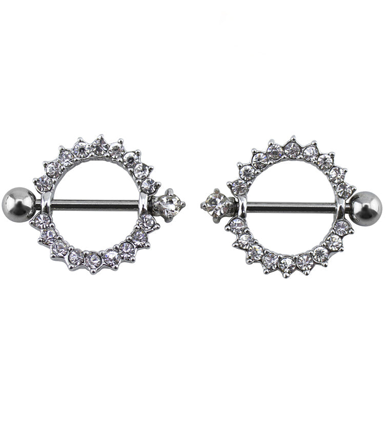 Cute CZ Rim Nipple Ring Barbell Shield