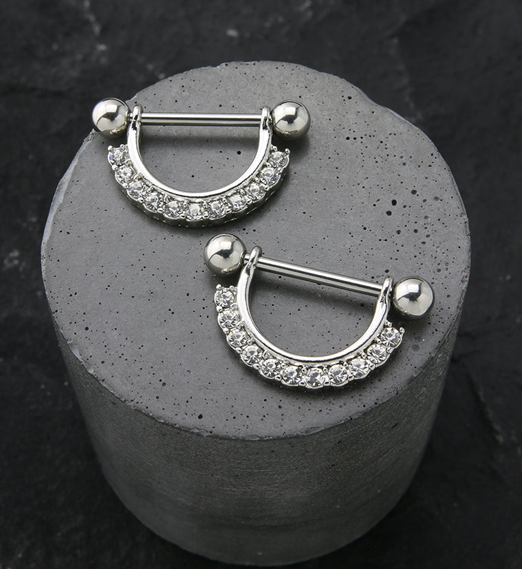 Clear CZ Row Nipple Ring Barbell