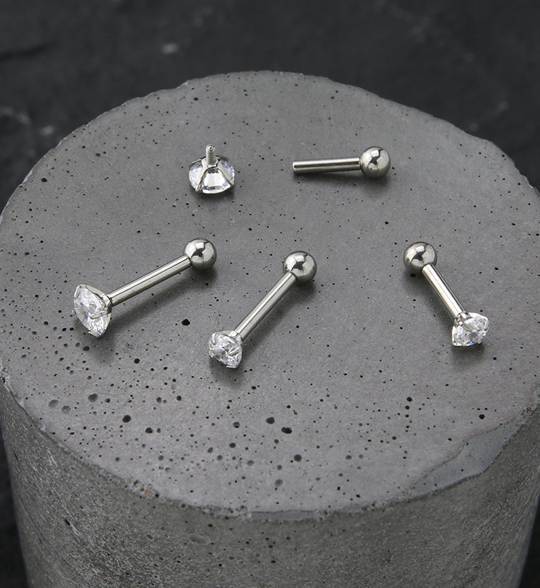 Clear CZ Titanium Internally Threaded Barbell