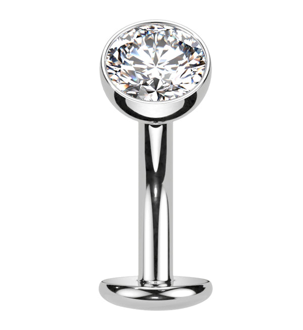 Clear CZ Titanium Threadless Floating Belly Button Ring (Convex Disk)