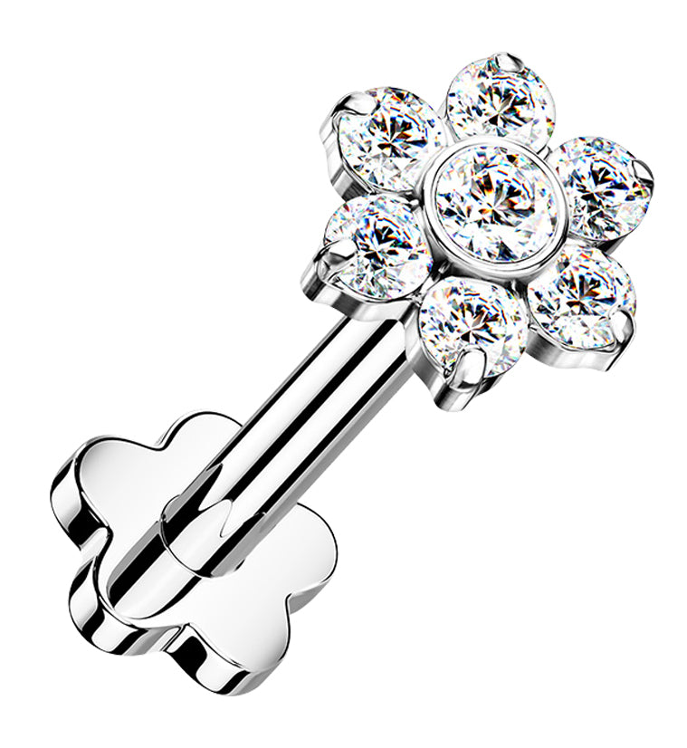 Clear CZ Flower Titanium Threadless Labret