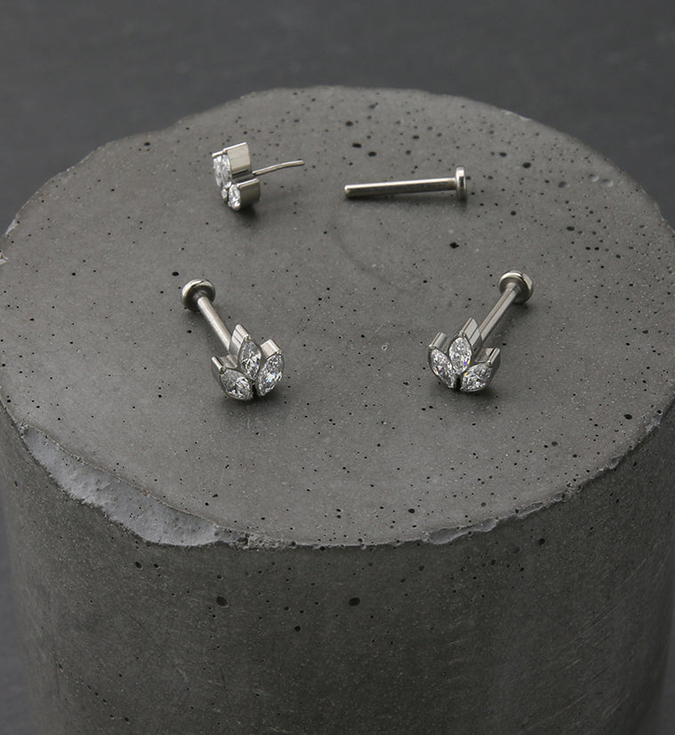 Clear CZ Tri Sepal Titanium Threadless Labret