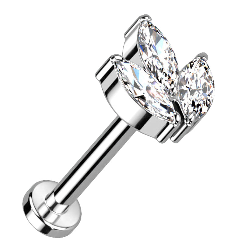 Clear CZ Tri Sepal Titanium Threadless Labret