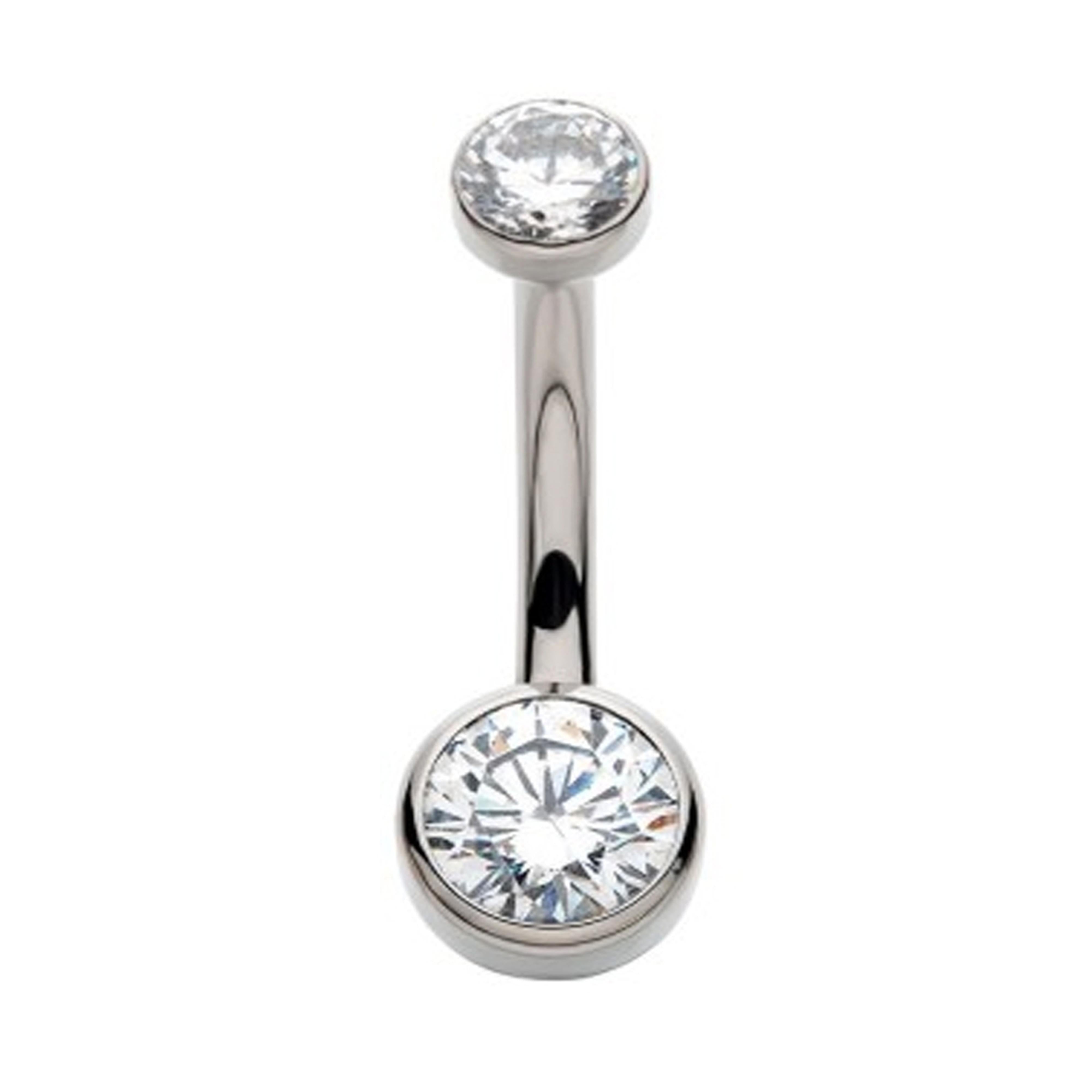 Clear Double Flat Bezel Titanium Belly Button Ring