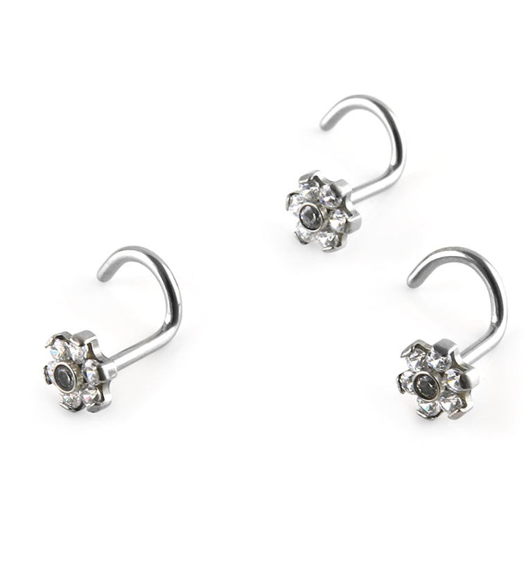 18G Titanium Clear CZ Flower Nose Screw