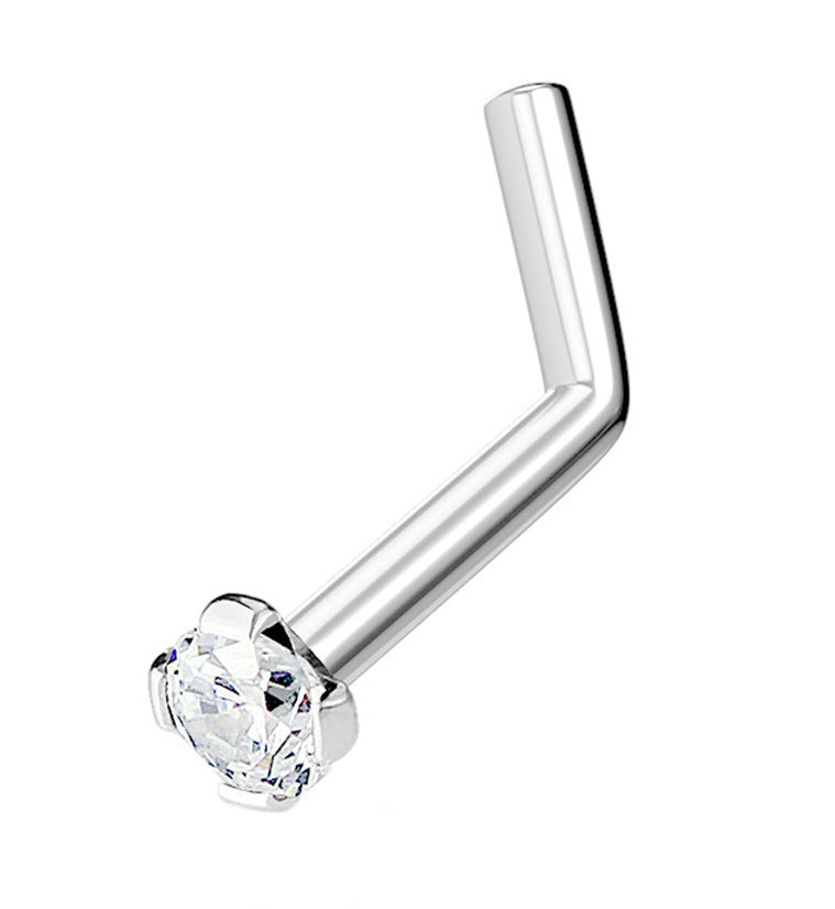 Clear CZ Gem Top L Bend Nose Ring