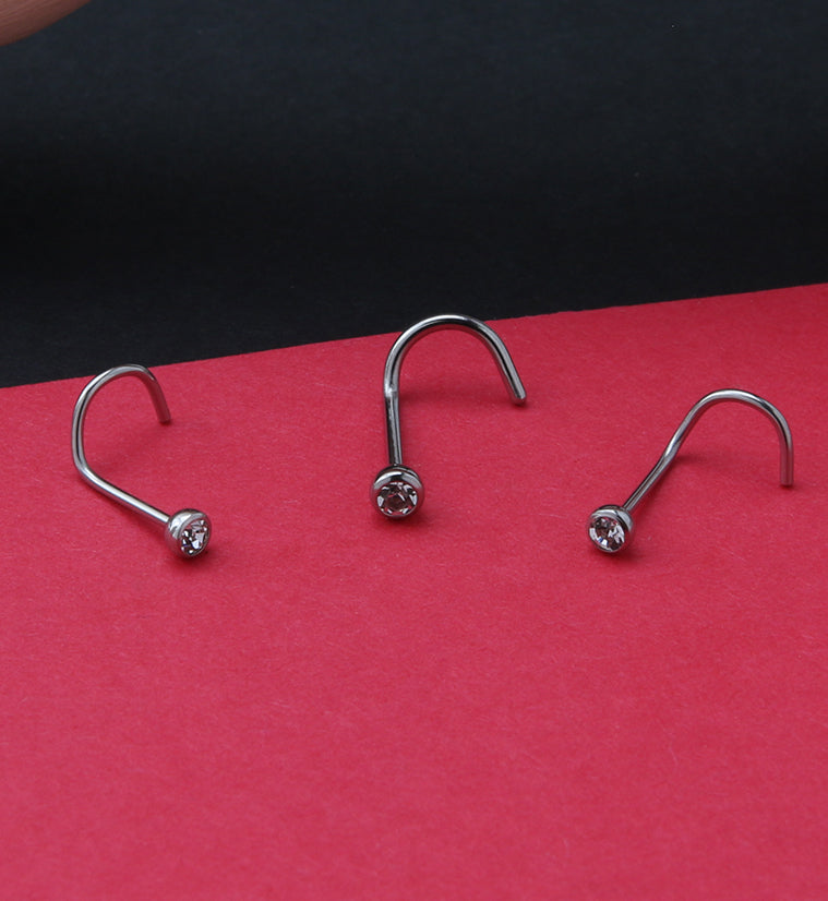 Clear CZ Gem Nose Screw