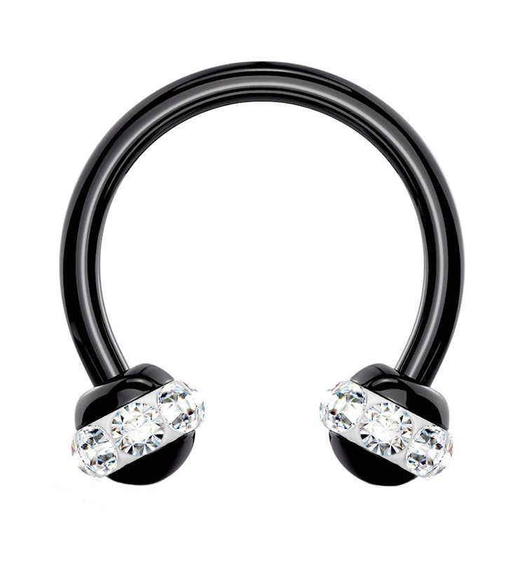 Clear Gem Orb Black Circular Barbell