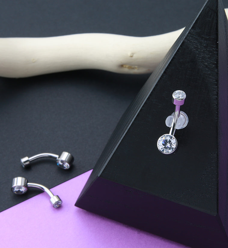 Clear Double Flat Bezel CZ Titanium Belly Button Ring
