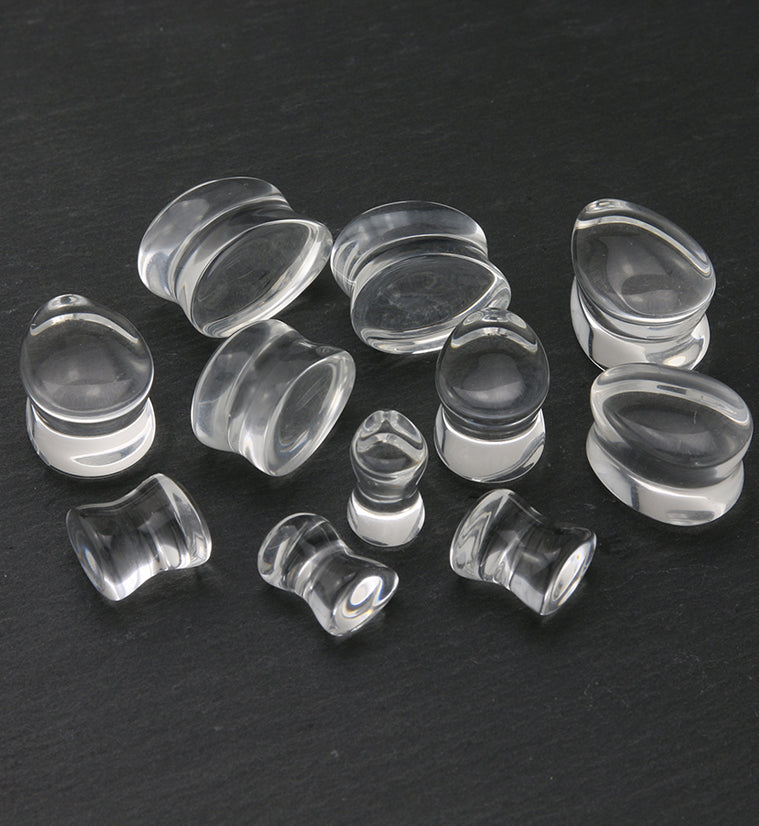 Clear Glass Teardrop Saddle Plugs