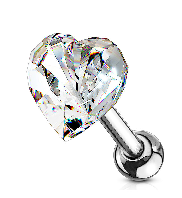 16G Clear Heart Cartilage Barbell