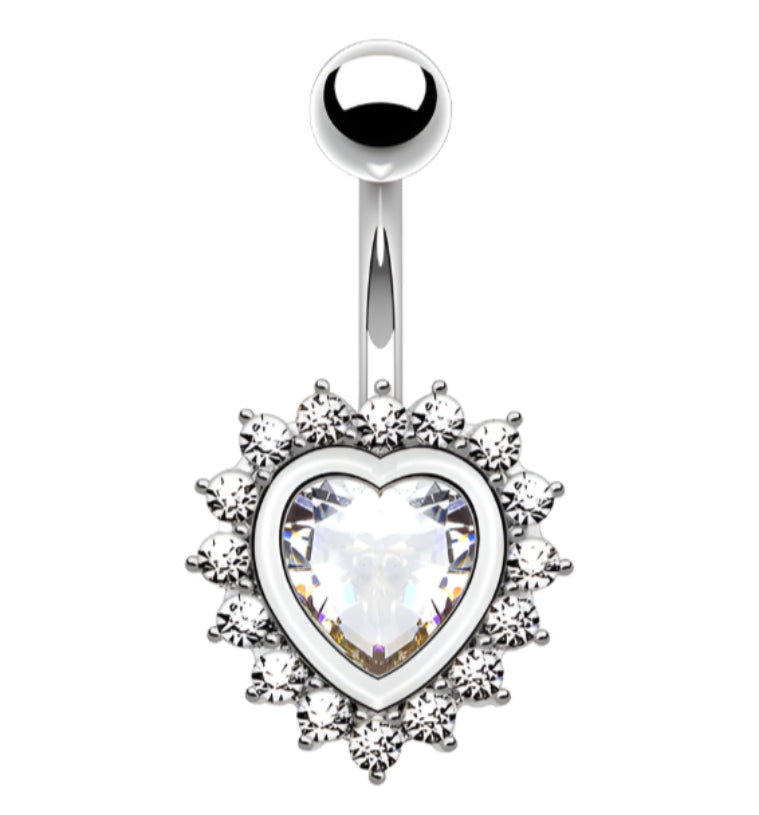 Clear Heart CZ Stainless Steel Belly Button Ring