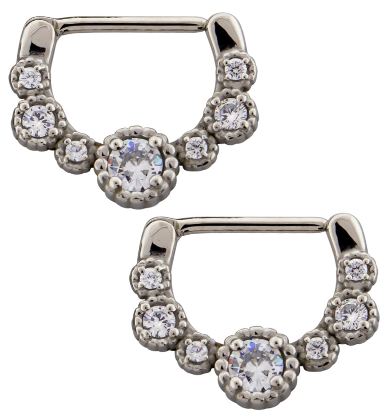 Beaded Clear CZ Stainless Steel Nipple Clicker Ring