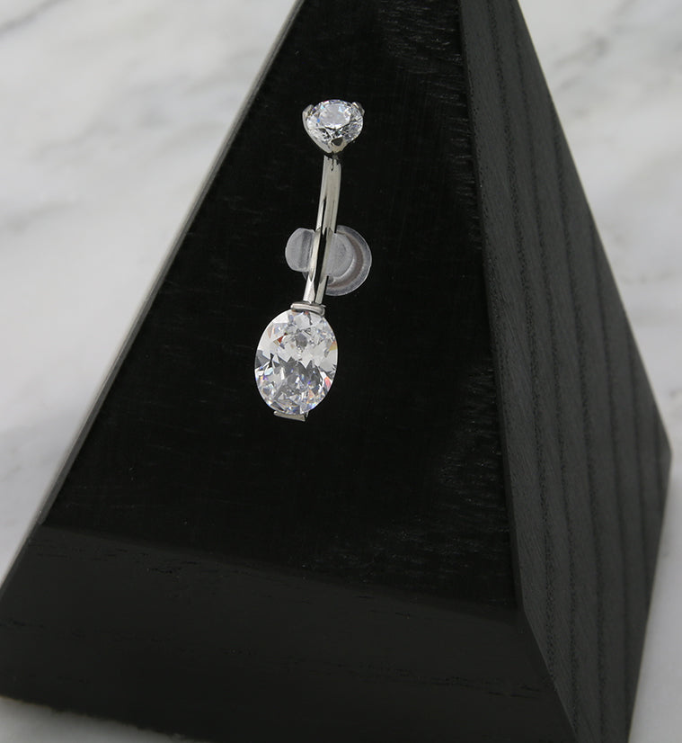 Clear Oval CZ Titanium Belly Button Ring