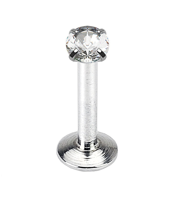 16G Surgical Steel Internally Threaded Prong Set CZ Labret Top – 2mm-5mm Gem, Multiple Colors