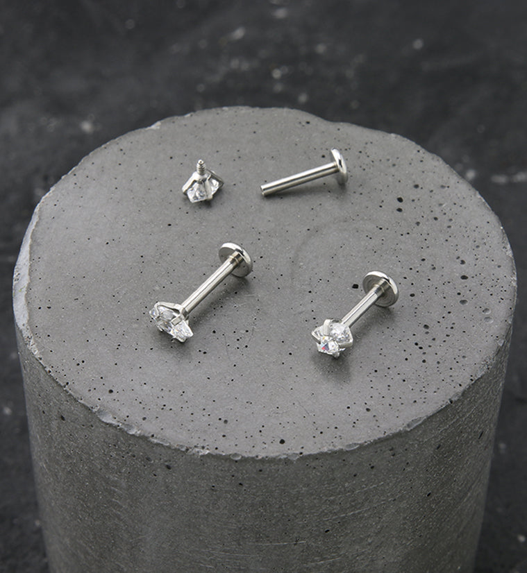 Clear Prong Oval CZ Stainless Steel Internally Threaded Labret