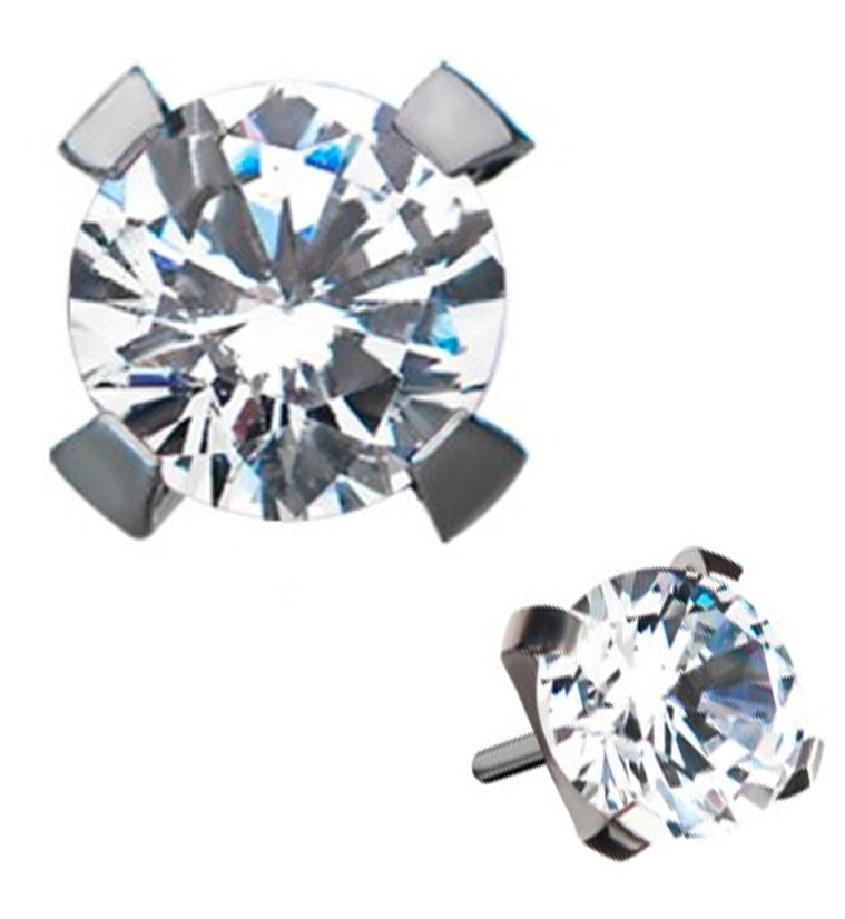 Titanium Threadless Clear CZ Prong Set Top