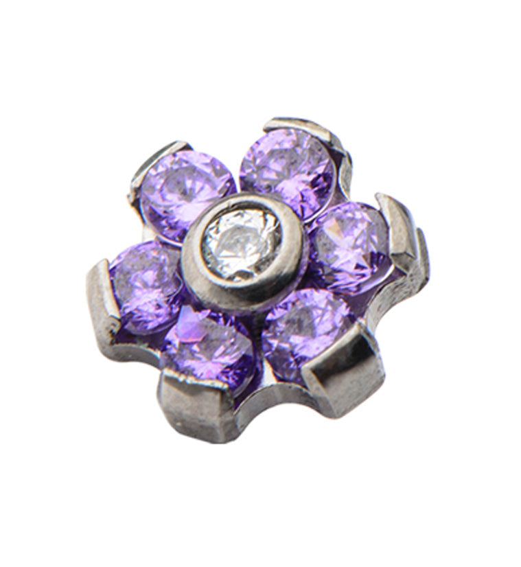 Clear & Purple Flower Titanium Threaded End