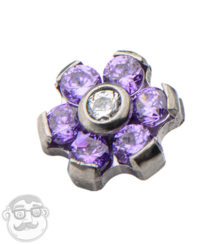 Clear & Purple Flower Titanium Threaded End
