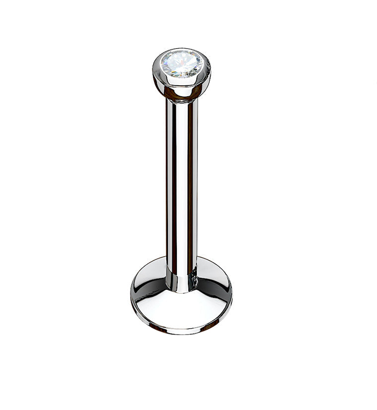 Clear CZ Stainless Steel Internally Threaded Labret