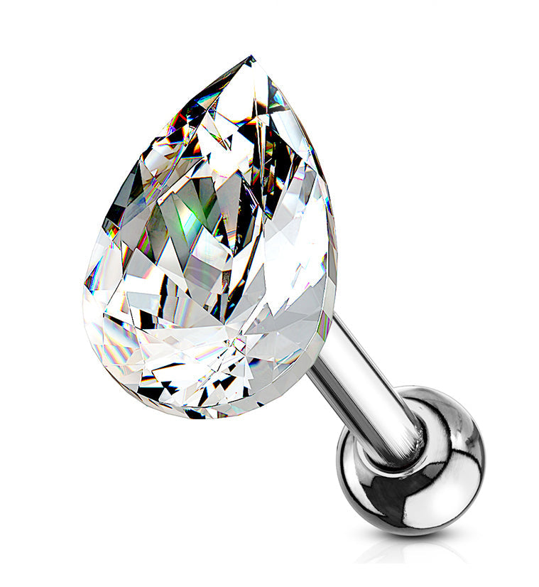 16G Clear Teardrop Cartilage Barbell